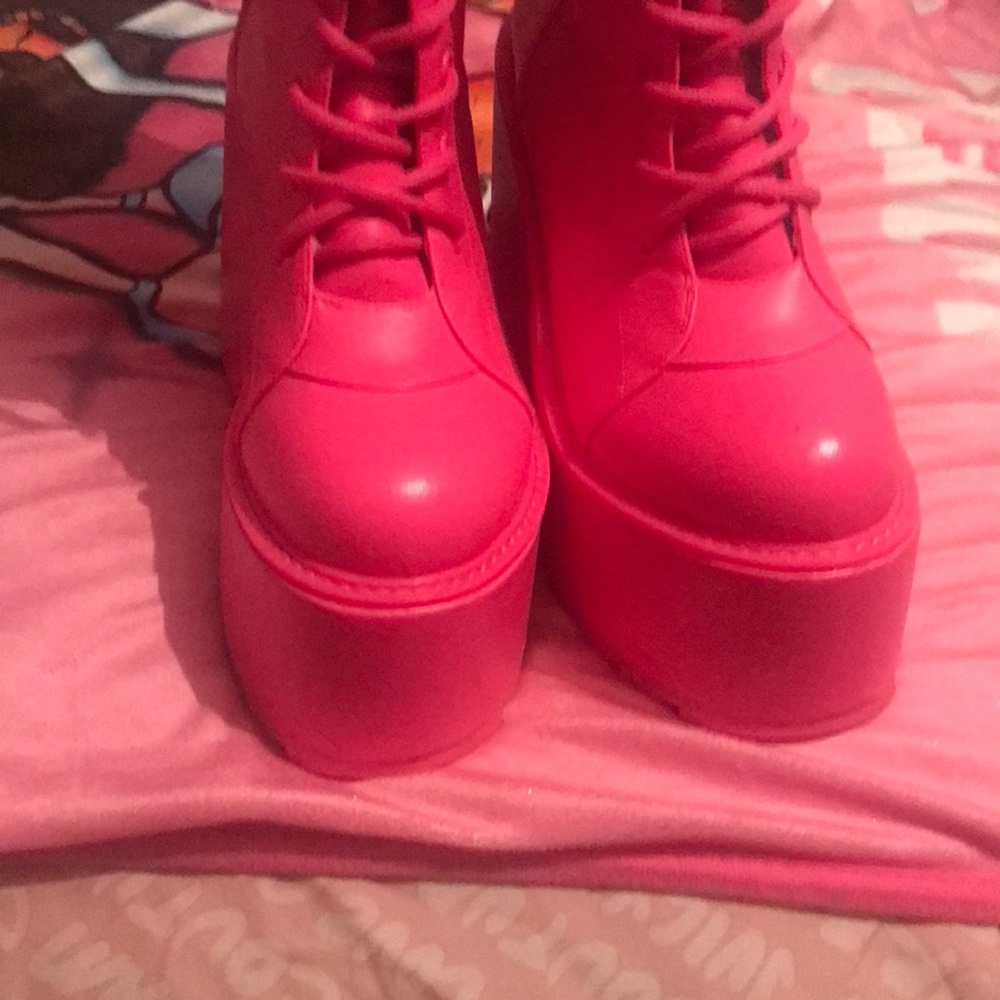 Y.R.U. Hot Pink Dune Lace Up Boots Dolls Kill